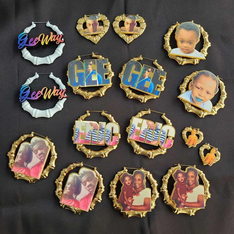 Big Bamboo Personalized Name Custom Earrings C4