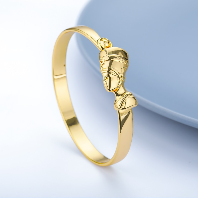 African Jewelry Egyptian Queen Nefertiti Bracelets For Women Gold Cuff Bracelet Stainless Steel Vintage Adjustable Bangle Gifts