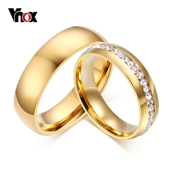 Vnox Personalized Gold-color Wedding Bands Jewelry Stainless Steel Engagement Ring