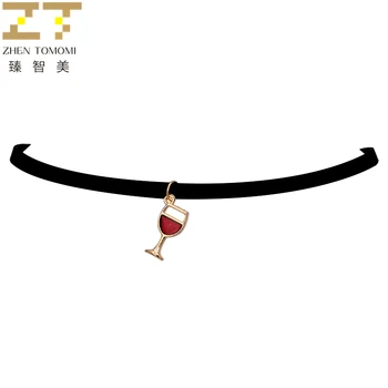 Fashion False Collar Torques Goblet Wineglass Pendants Black Velvet Leather Chokers Necklace