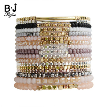 BOJIU Multicolor Crystal Strand Bracelets For Women Gold Acrylic Copper Beads