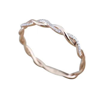 Rose Gold Color Twist Classical Cubic Zirconia Wedding Engagement Ring for Woman Girls Austrian Crystals Gift 1