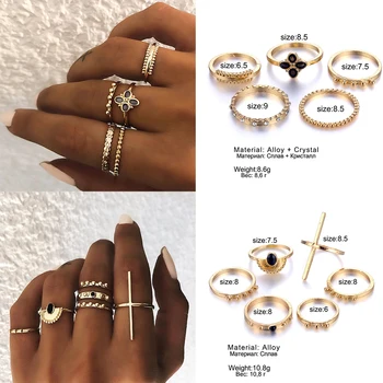 IPARAM Bohemian Vintage Gold Crescent Geometric Joint Ring Set 1