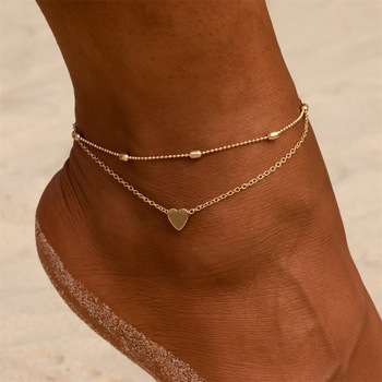 Simple Heart Female Anklets Barefoot Crochet Sandals Foot Jewelry