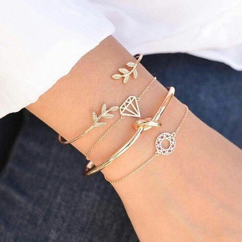 Tocona Fashion Bohemia Leaf Knot Hand Cuff Link Chain Charm Bracelet Bangle for Women
