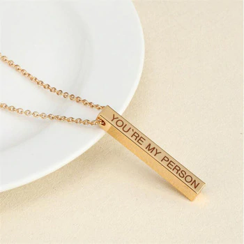 Four Sides Engraving Personalized Square Bar Custom Name Necklace Stainless Steel Pendant