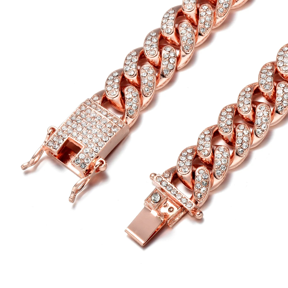 Hip Hop Bling Iced Out Miami Cuban Link Chain Full AAA Crystal Pave Men's Bracelet Gold Color Bracelets for Men Jewelry