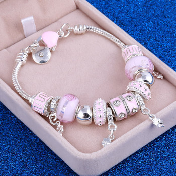 ZOSHI Pink Crystal Charm Silver Bracelets & Bangles  With Aliexpress Murano Beads Jewelry