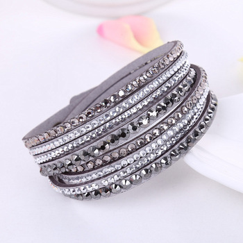 New Leather Rhinestone Crystal Bracelet Wrap Multilayer Bracelets for women feminino pulseras mulher Jewelry