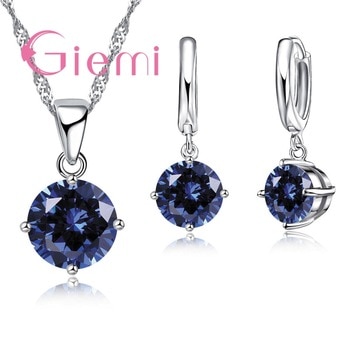 Giemi Crystal Pendant Necklace Earrings Set S90 Silver Color Elegant Jewelry Set