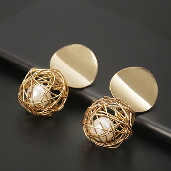 New Fashion Stud Earrings Golden Color Round Ball  Geometric