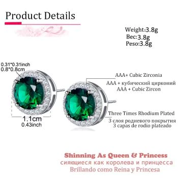 Classic Green Zirconia Stud Earrings Round Crystal Women Multicolor Fashion Jewelry 1