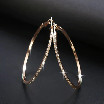 Fashion Hoop Earrings With Rhinestone Circle Earrings Big Circle Gold Color Earrings For Women