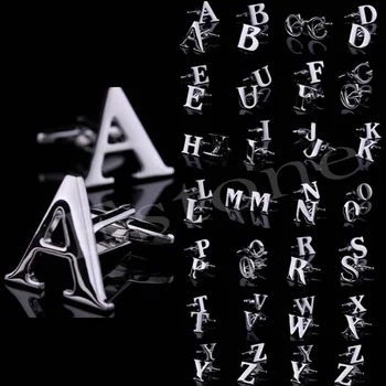 A40 Fashion 1 Pair A to Z Novelty Person Customized Initials Letters Silver Men's Cufflinks 1