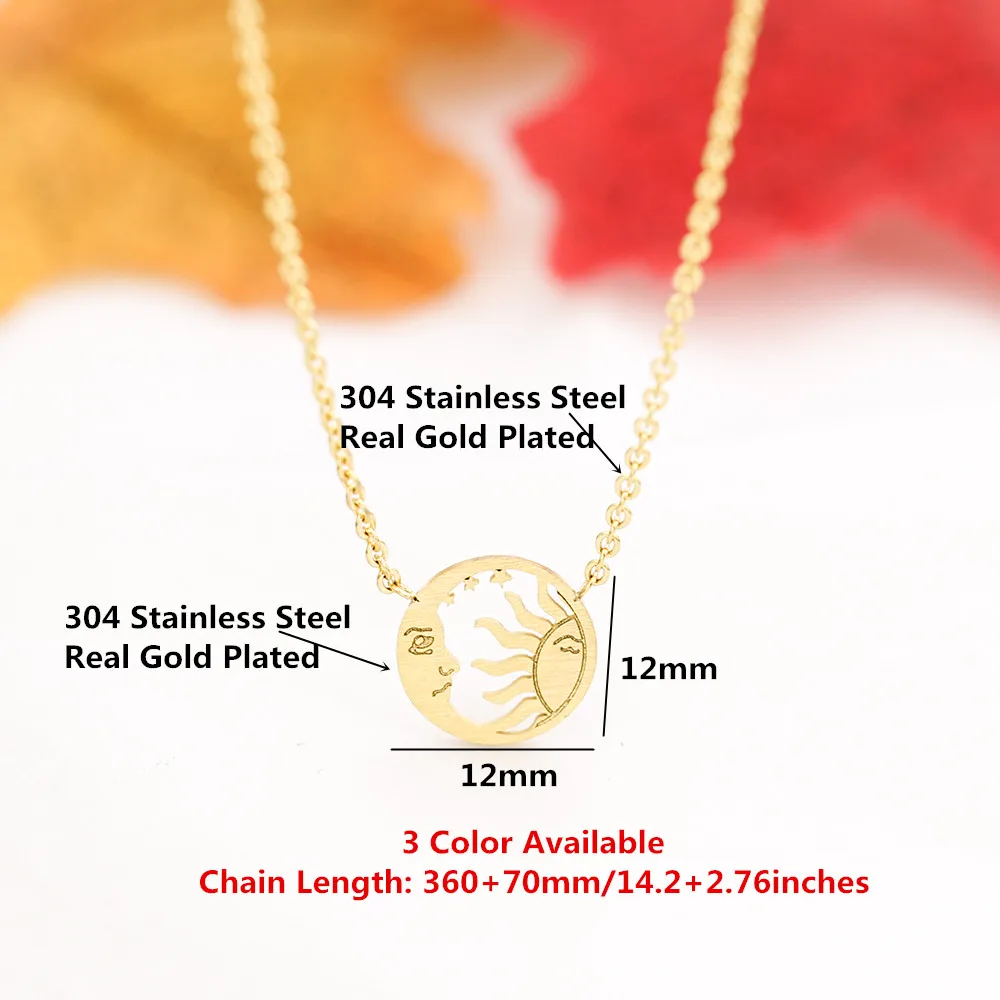 Minimal Disc Coin Necklace Stainless Steel Moon and Sun Face Pendants Necklaces For Women Fashion Jewellery Bijoux Femme 2020