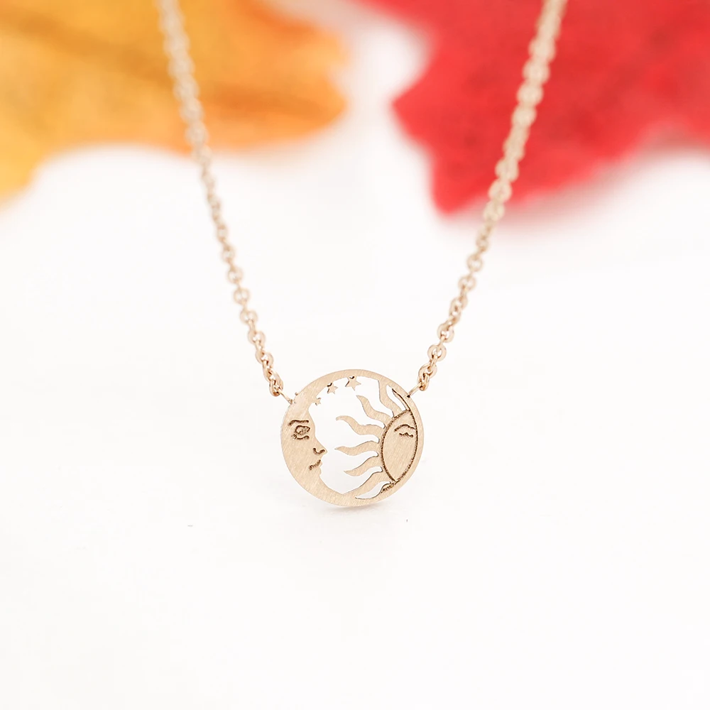 Minimal Disc Coin Necklace Stainless Steel Moon and Sun Face Pendants Necklaces For Women Fashion Jewellery Bijoux Femme 2020