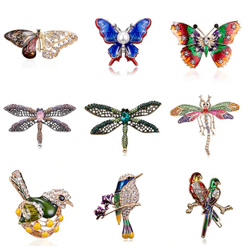 Alloy Purple Enamel Butterfly Bragonfly Bird Brooches