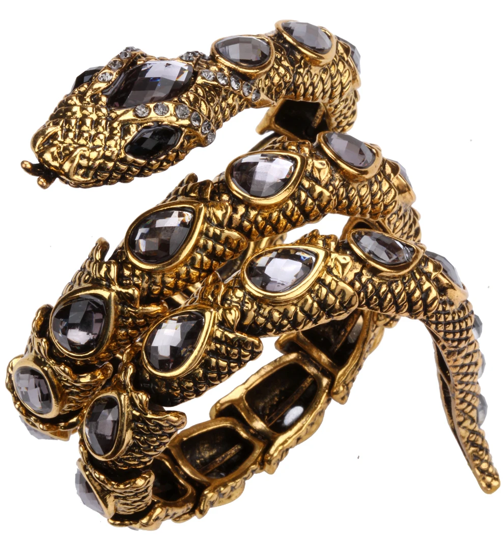 YACQ Stretch Snake Bracelet Armlet Upper Arm Cuff Women Punk Rock Crystal Bangle Jewelry Gold Silver Color Dropshipping A32