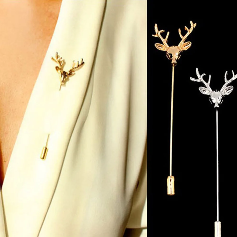 Hollow Fashion Simple Retro Deer Head Brooch Pins For Women Men Suit Animal Collar Pin Fine Jewelry