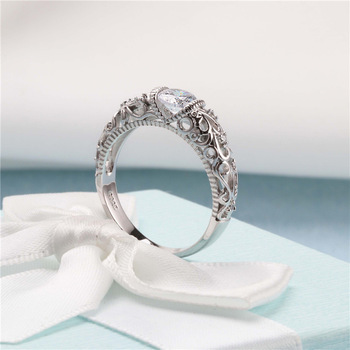 CC Vintage Rings Palace Pattern Silver Ring Cubic Zirconia Wedding Engagement Bridal Jewelry 1