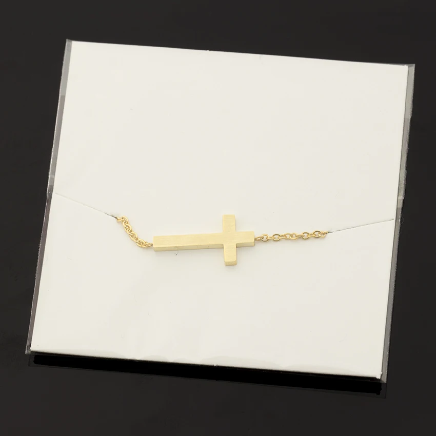 Crucifix Jesus Christian Horizontal Sideways Cross Charm Bracelets for Women Stainless Steel Bridesmaids Gift Pulseira Feminina