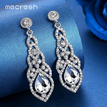 Mecresh Crystal Wedding Drop Earrings for Women Silver Black Gold Color Korean Bridal Dangle Jewelry