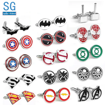 SG Film Avengers A Letter Logo Cufflinks Superhero Thor Star Wars Flash Deadpool Batman Tie Clips