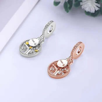 925 Sliver Bead Rose Gold Enamal Pendant Dangle Charm Fit Pandora Bracelet Necklace DIY 1