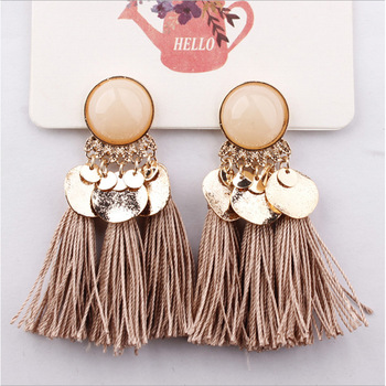 Ethnic Bohemia Women Dangle Drop Earrings Summer Round Resin Tassel for Women Fashion Jewelry