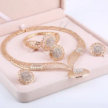 Dubai Gold Nigerian Wedding African Beads Crystal Bridal Jewellery Set