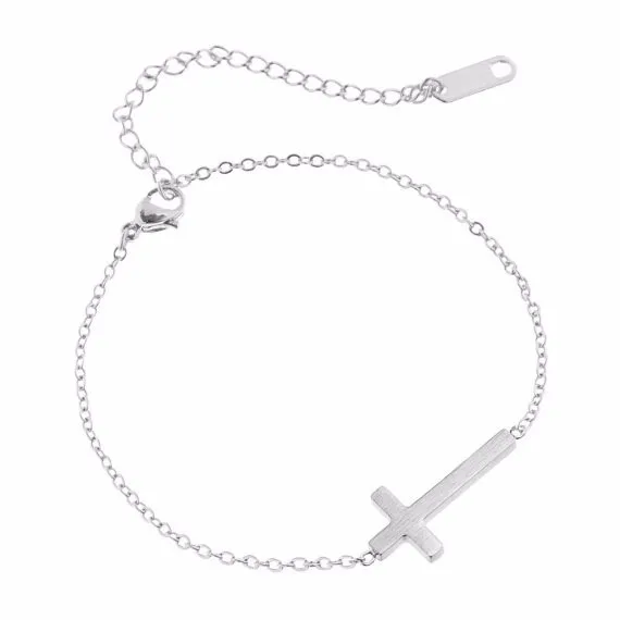 Crucifix Jesus Christian Horizontal Sideways Cross Charm Bracelets for Women Stainless Steel Bridesmaids Gift Pulseira Feminina