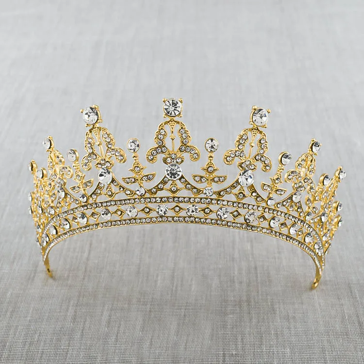 2022 New Fashion Baroque Luxury Crystal AB Bridal Crown Tiaras Light Gold Diadem Tiaras for Women Bride Wedding Hair Accessories