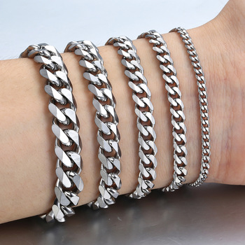 Silver Stainless Steel Curb Cuban Link Chain Bracelets For Men Women Wholesale Jewelry