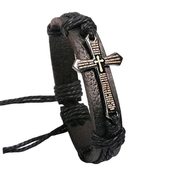 FAMSHIN New Hot Handmade Braid Genuine Leather bracelet Wrap Charm Cross Bracelets