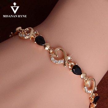 MISANANRYNE New Beautiful Colorful Austrian Crystal Fashion Heart Chain Bracelet Wholesale