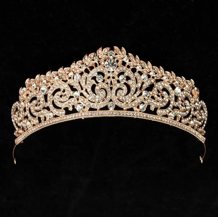 2022 New Fashion Baroque Luxury Crystal AB Bridal Crown Tiaras Light Gold Diadem Tiaras for Women Bride Wedding Hair Accessories