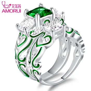New Silver Plated Square gemstones Engagement/Wedings Rings for Women 1