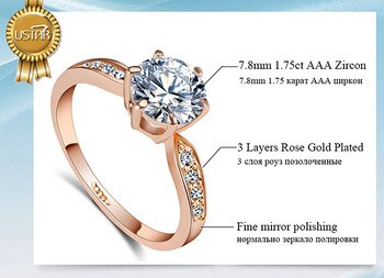 1.75ct AAA Zircon Engagement Rings for women Rose gold color Austrian Crystals Jewelry 1