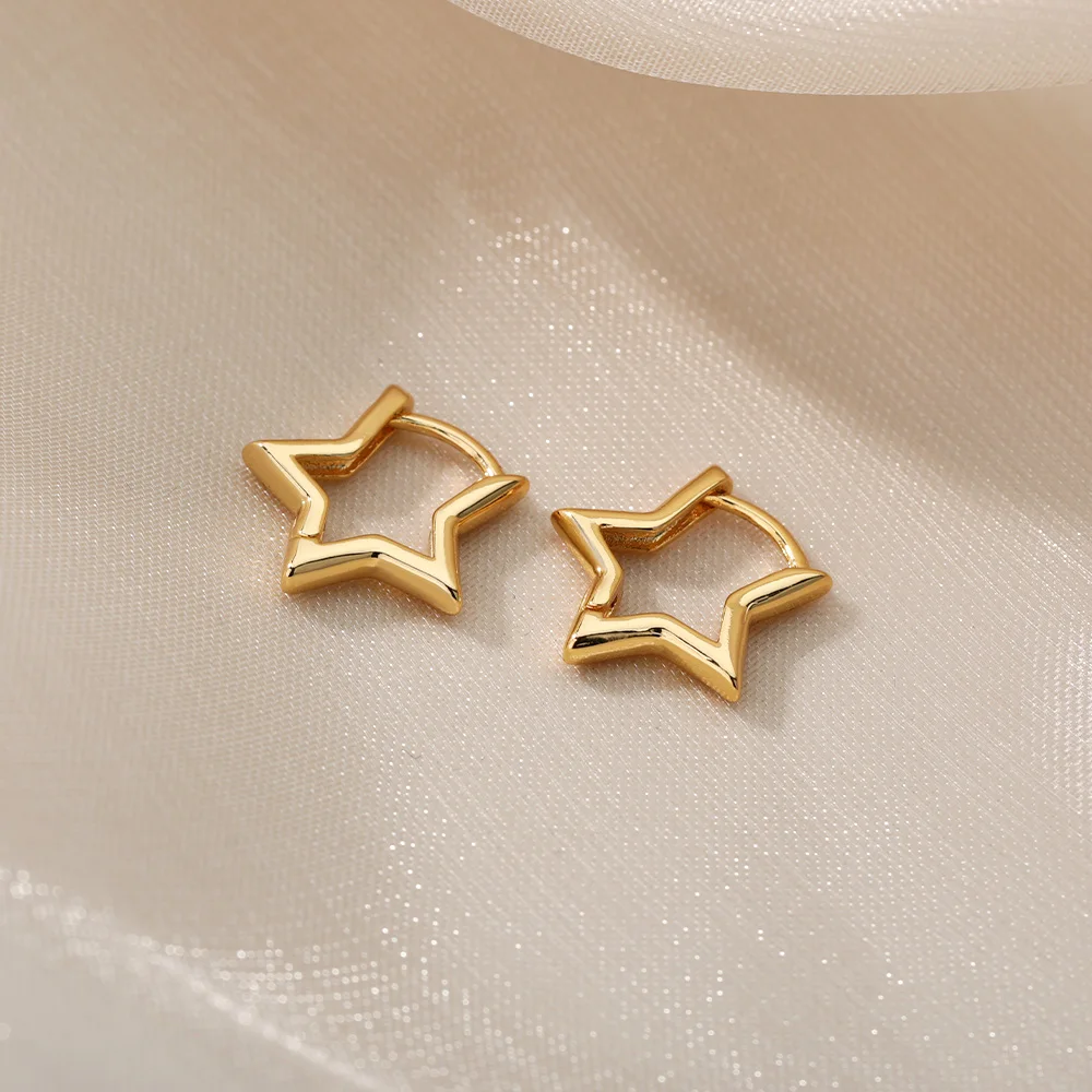 Geometric Star Earrings For Women Girl Stainless Steel Gold Plated Minimalist Punk Star Hoop Earring Christmas Jewelry Gift