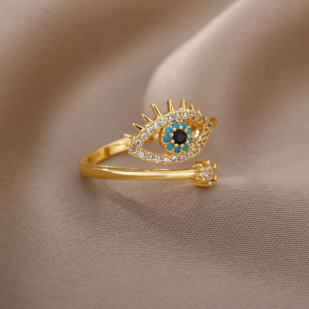 Lucky Turkish Blue Evil Eye Rings For Women Open Adjustable Stainless Steel Ring 2022 Trend Wedding Band Couple Jewelry Gift