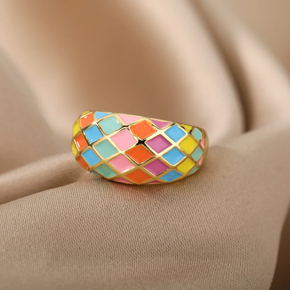 Colorful Enamel Rings For Women Adjustable Open Stainless Steel Finger Ring 2022 Trend Femme Aesthetic Jewelry anillos mujer Colorful Enamel Rings For Women Adjustable Open Stainless Steel Finger Ring 2022 Trend Femme Aesthetic Jewelry anillos mujer
