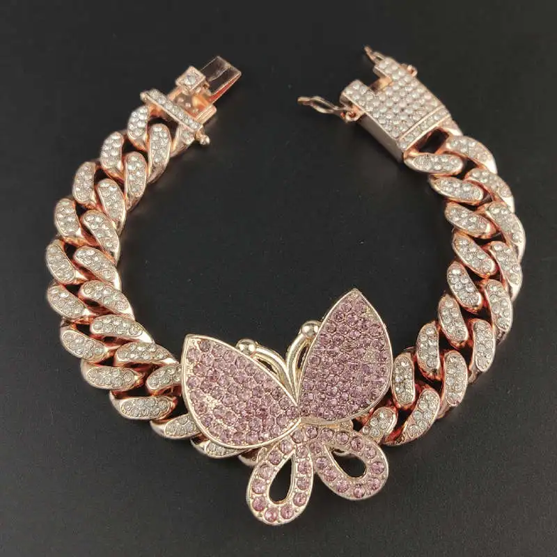 Hip Hop Bling Iced Out Miami Cuban Link Chain Full AAA Crystal Pave Men's Bracelet Gold Color Bracelets for Men Jewelry