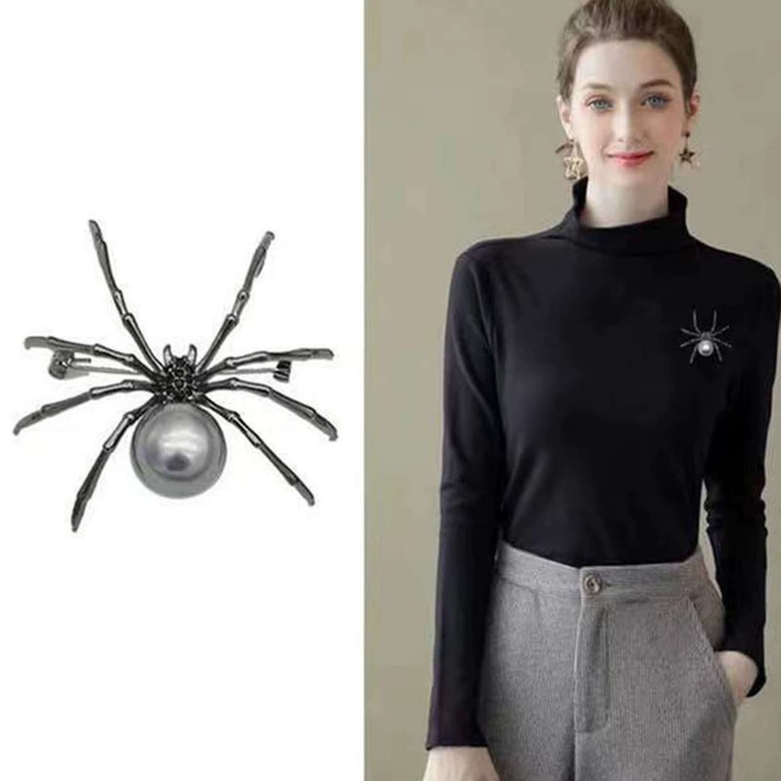 Halloween Women's Imitation Pearl Brooch, Body And Micro Pave Spider, Jewelry , Black Women Jewelry Accessory значки на портфель
