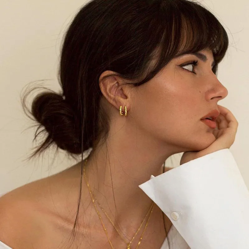 C Shape Twist Croissant Earrings For Women Stainless Steel Hoop Earrings Circle Round Earring Female Fashion Jewelry Orecchini