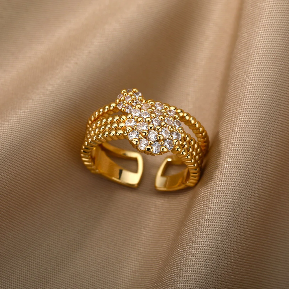 Zircon Circle Open Rings For Women Crystal Stainless Steel Finger Charm Adjustable Ring Wedding Valentine Jewelry Gift