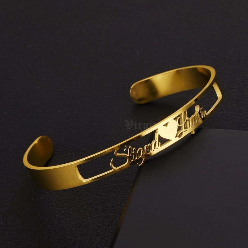 Customized Classic Nameplate Name Bracelet Personalized Custom Cuff Bangles Women Men Rose Gold Stainless Steel Jewelry