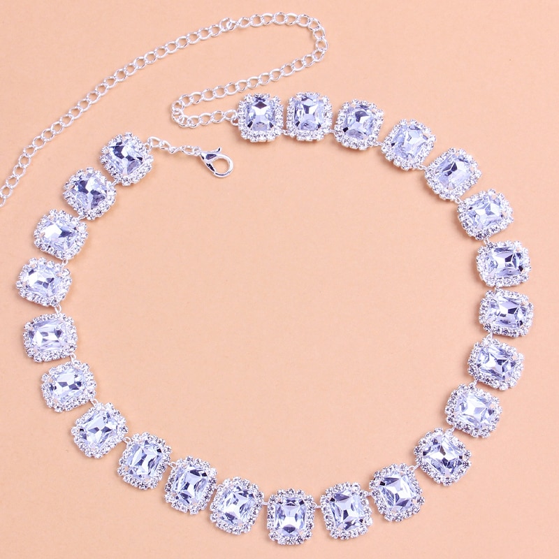 Stonefans Luxury Green Crystal Collar Chain Choker Necklace for Women Statement Rhinestone Cube Square Necklace Choker Jewelry