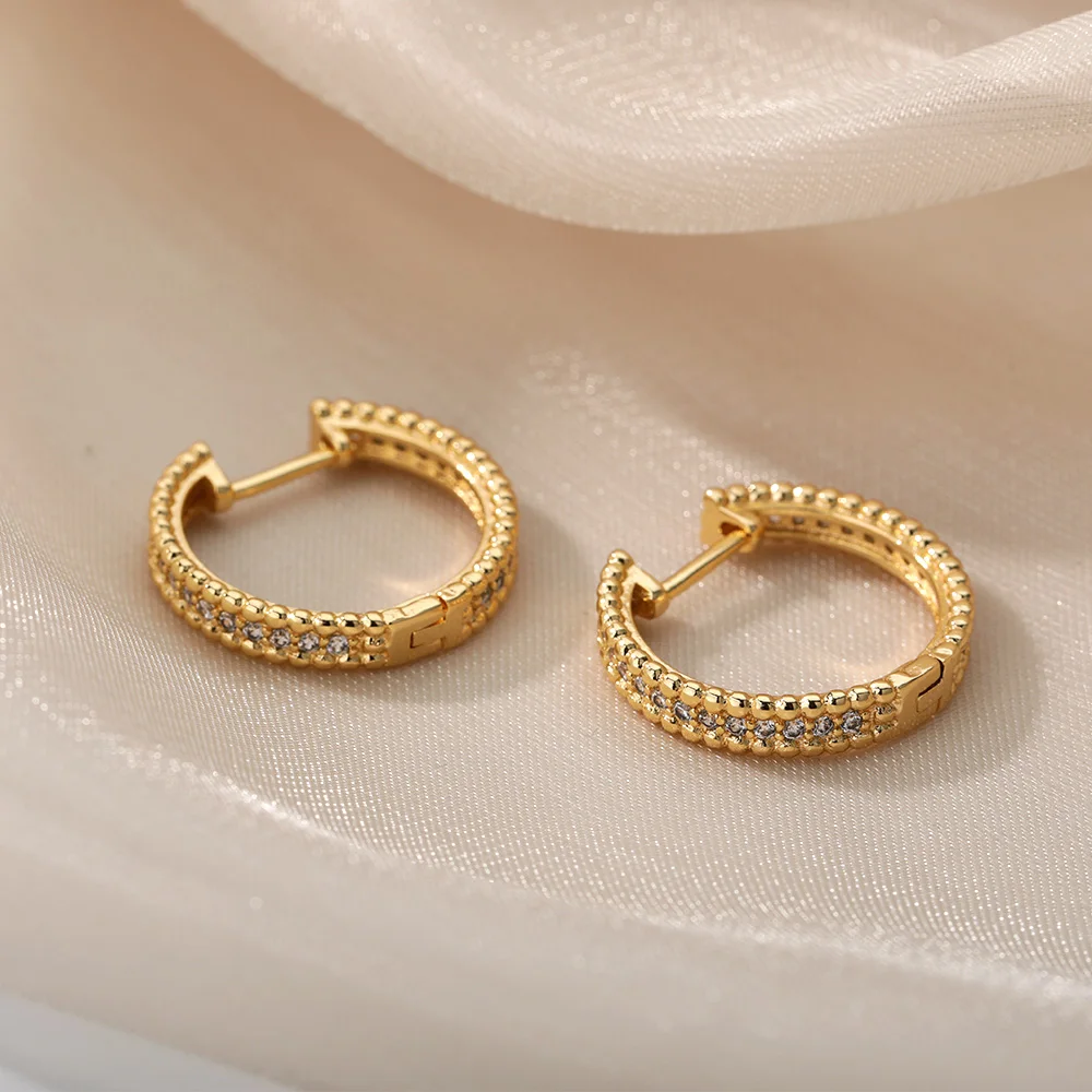 Zircon Round Studs Earrings For Women Crystal Rhinestone Stainless Steel Geometric Earrings Jewelry Circle Ear Buckle Femme Zircon Round Studs Earrings For Women Crystal Rhinestone Stainless Steel Geometric Earrings Jewelry Circle Ear Buckle Femme