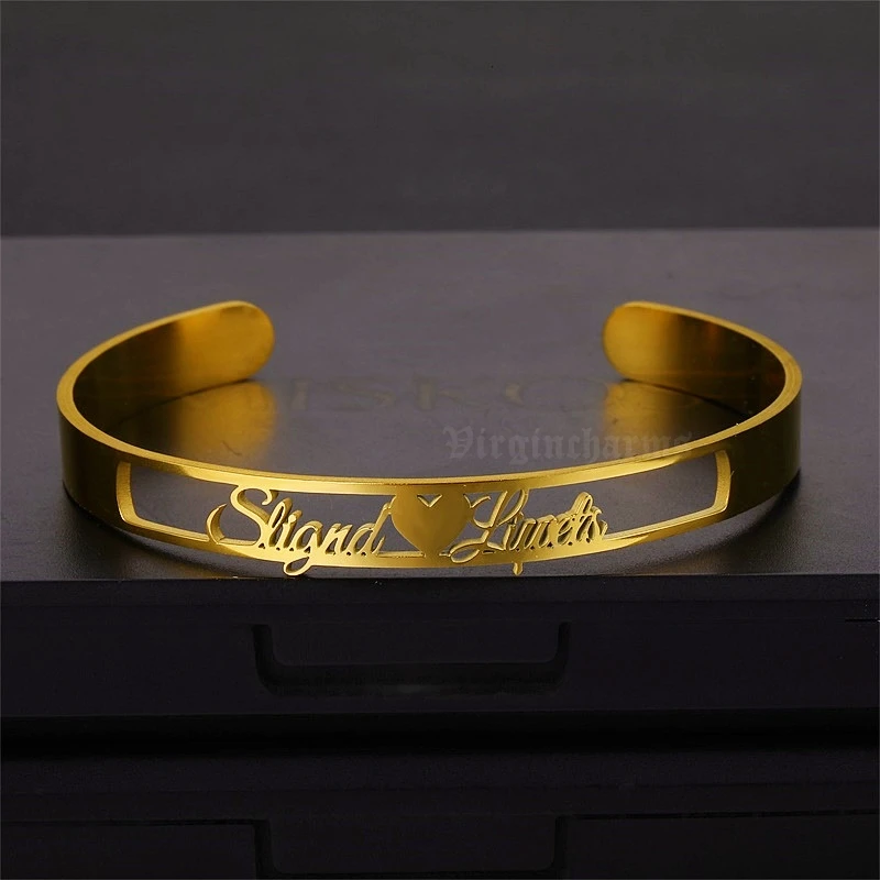 Customized Classic Nameplate Name Bracelet Personalized Custom Cuff Bangles Women Men Rose Gold Stainless Steel Jewelry