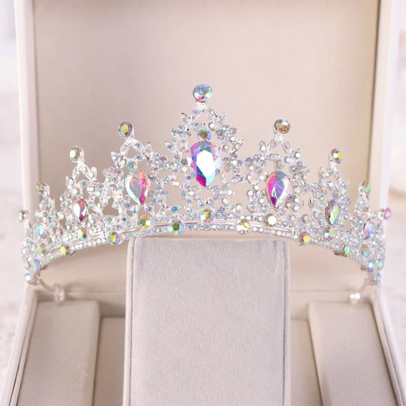 2022 New Fashion Baroque Luxury Crystal AB Bridal Crown Tiaras Light Gold Diadem Tiaras for Women Bride Wedding Hair Accessories